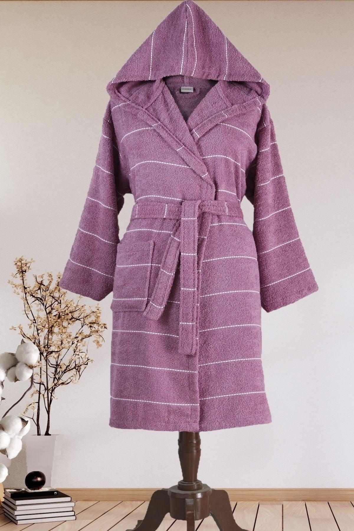 Plum Striped Hooded Bathrobe - Swordslife