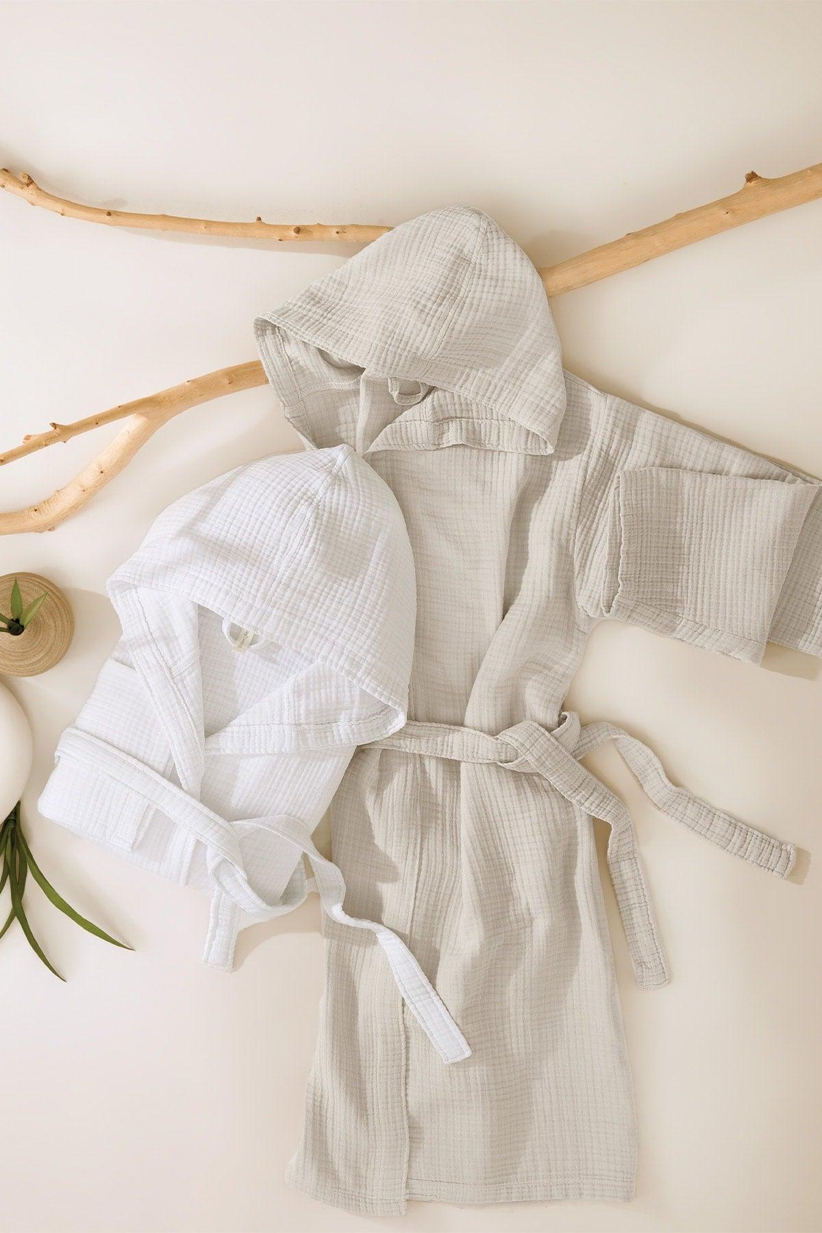 Hooded Muslin Bathrobe - Linen - Swordslife