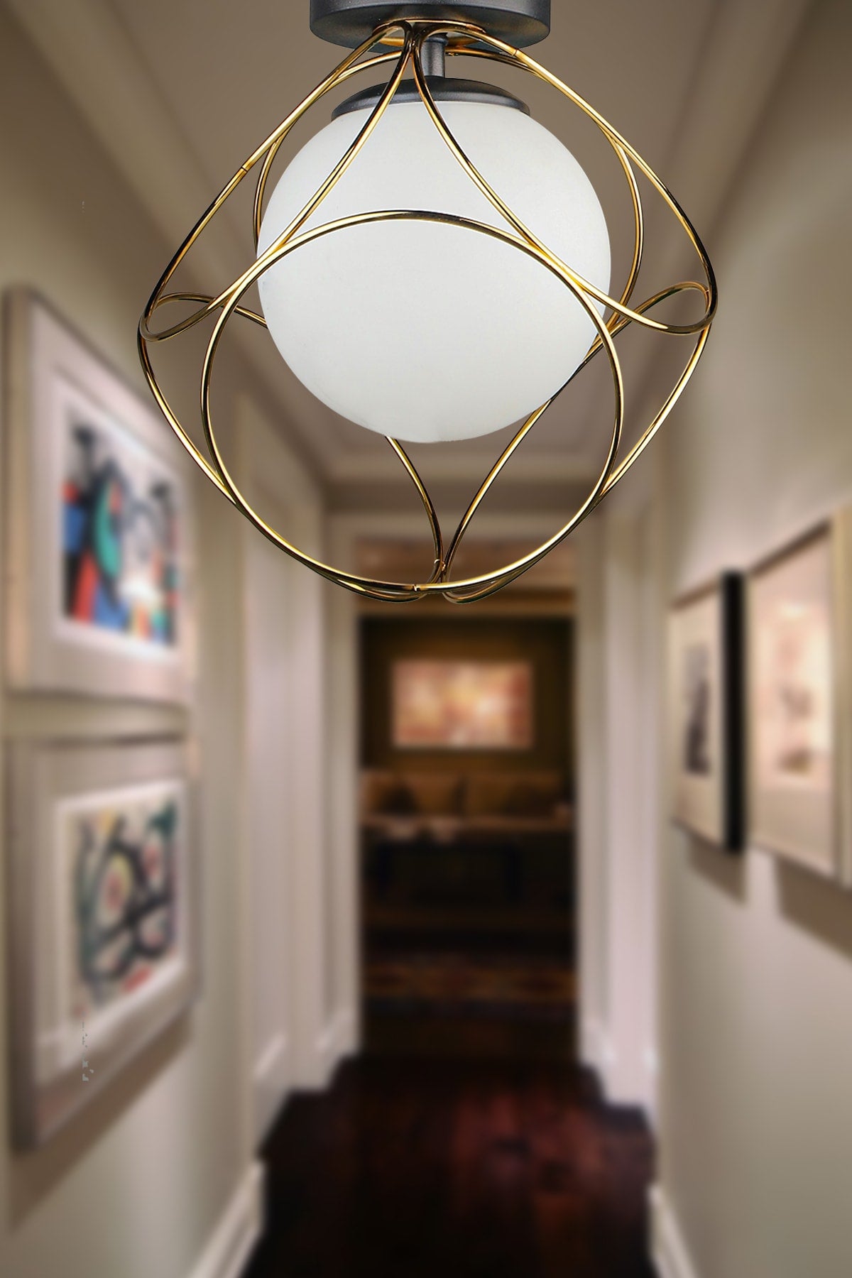 Suna Ceiling Mounting Single Chandelier Gold White Glass
