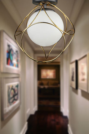 Suna Ceiling Mounting Single Chandelier Gold White Glass
