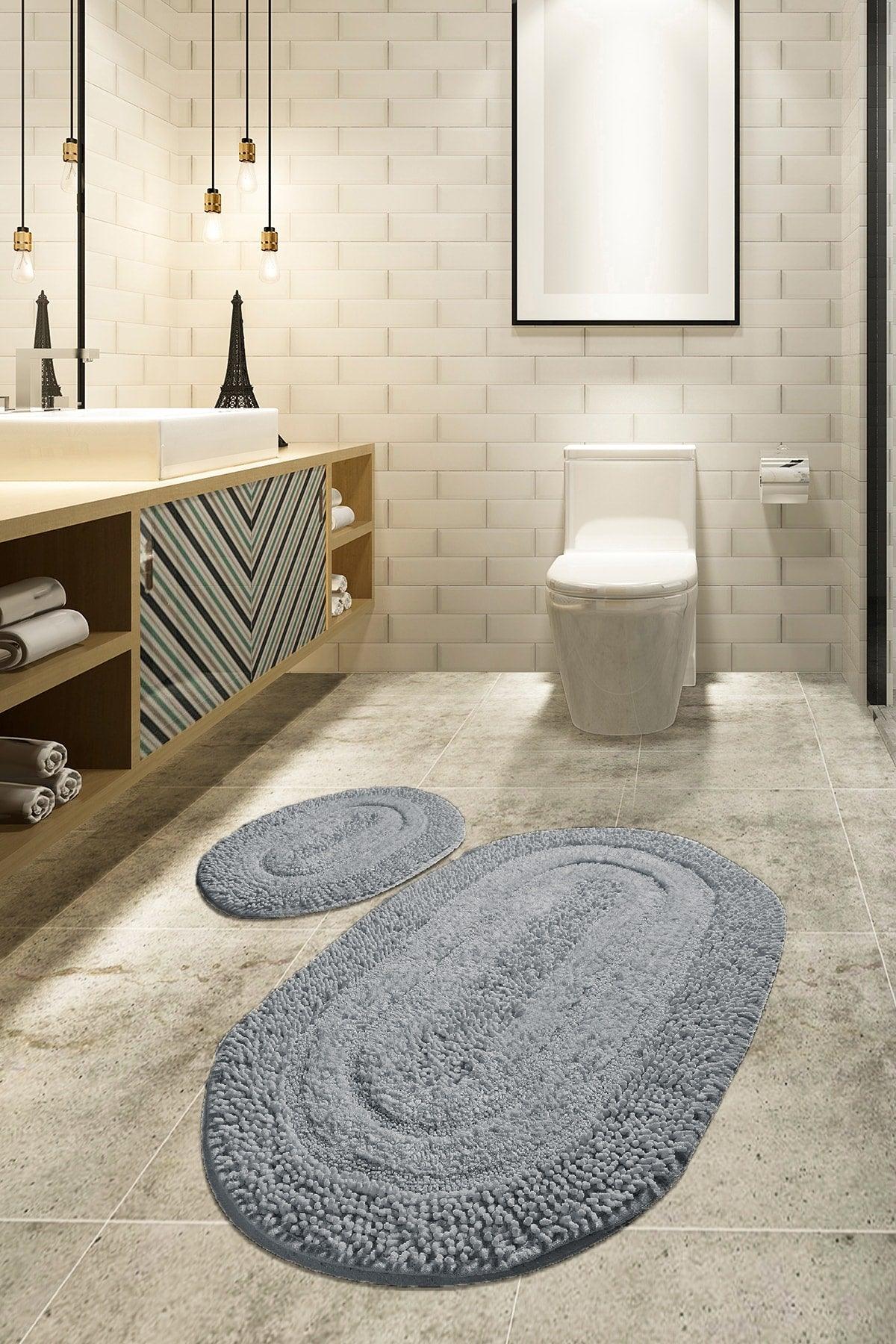 Macoroni Gray 2 Pcs Set Cotton Bath Rug - Swordslife