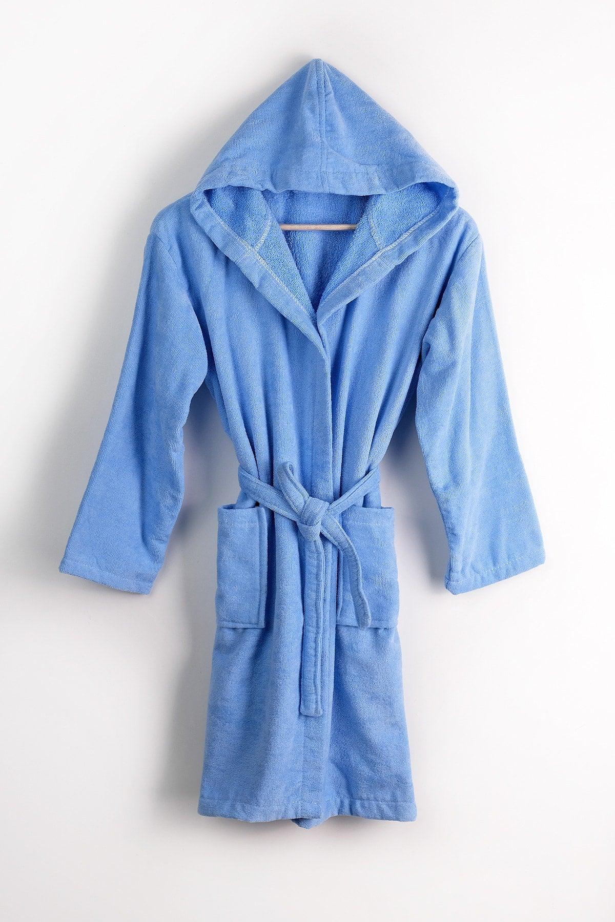 100% Cotton Hooded Velvet Blue Color Young Robe / Waiter Size - Swordslife