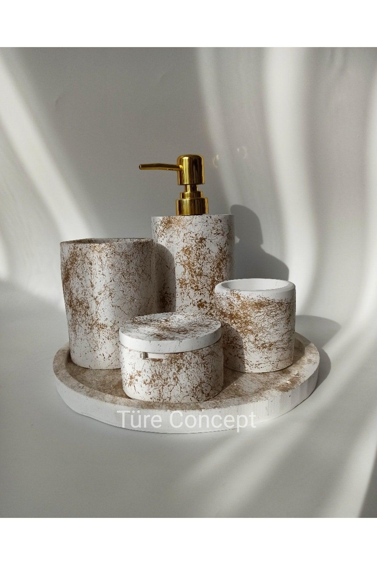 Gold-dore Bathroom Set & Liquid Soap Dispenser, tray, toothbrush holder, cotton holder, ear stick holder - Swordslife