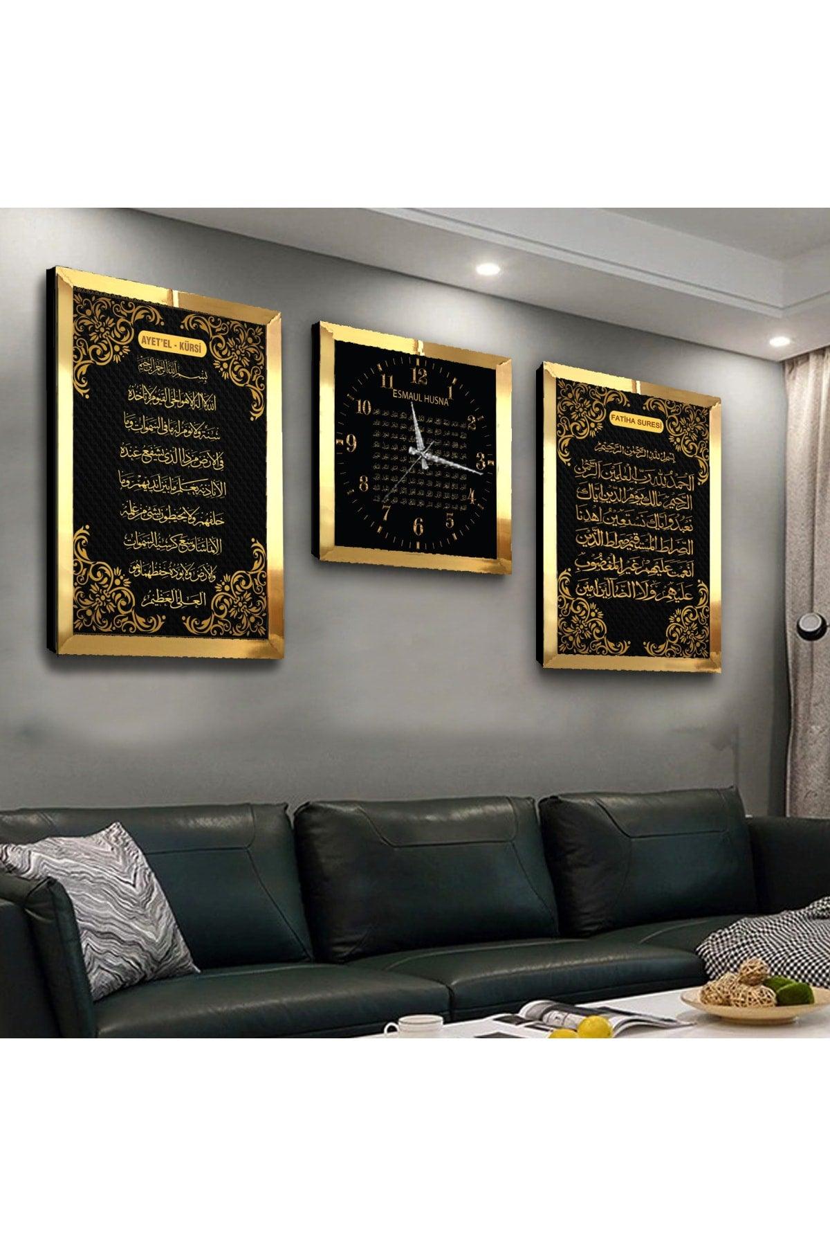 Ayetel Kursi Fatiha Period And Esmaül Hüsna Plexi Edge 3-piece Mdf Table And Clock Set - Swordslife