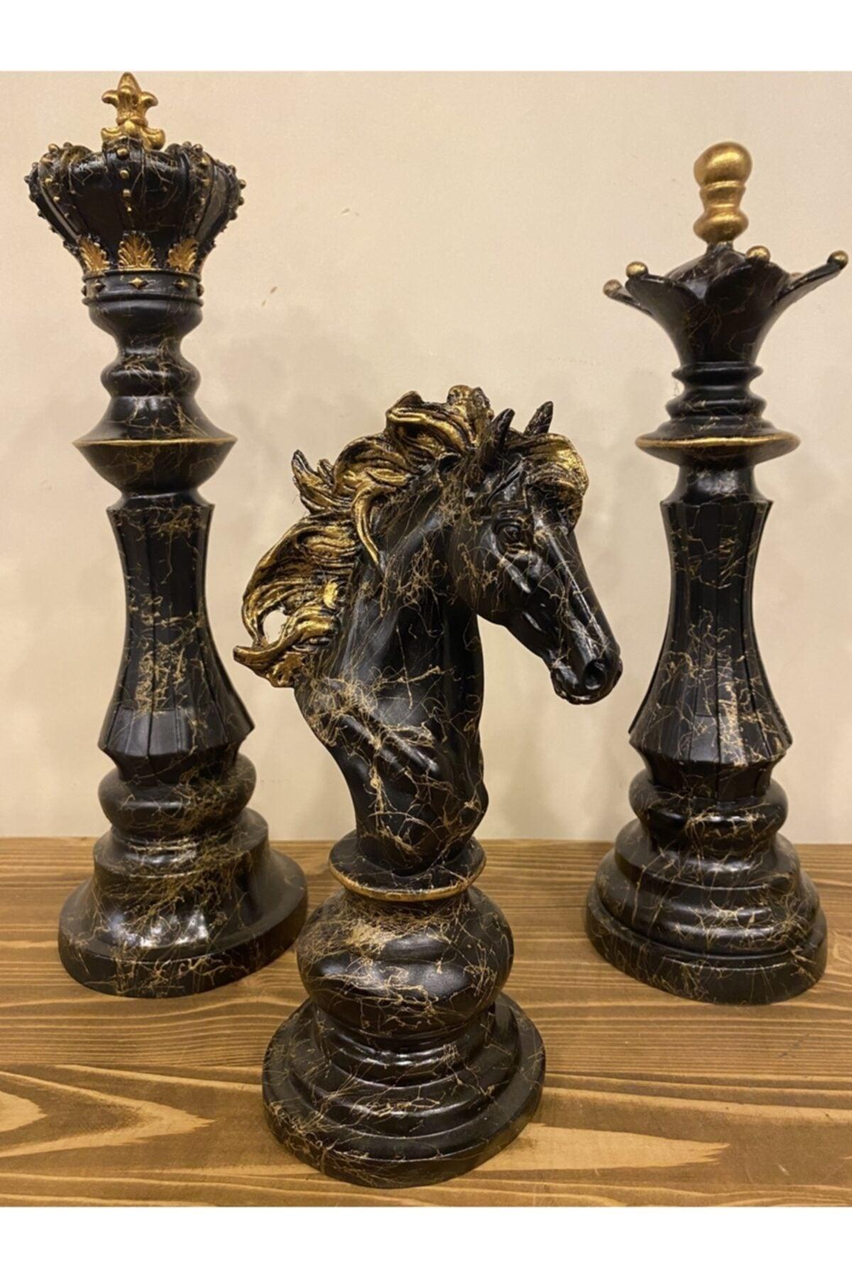 Trio Chess Set Statue Decorative Marble Patterned Trinket - Swordslife