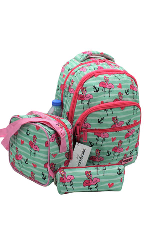 Flamingo Patterned Green Color Master Pack Girl Backpack Primary School Bag With Food And Pencil Holder