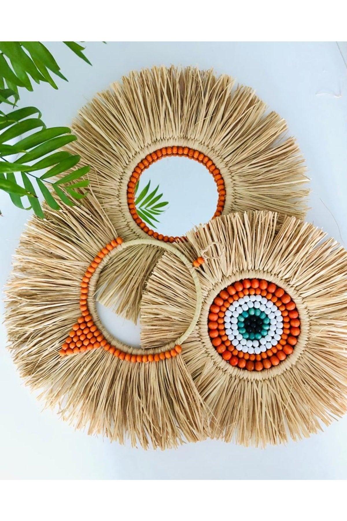 Handmade Raffia Wall Ornament Wall Mirror - Swordslife