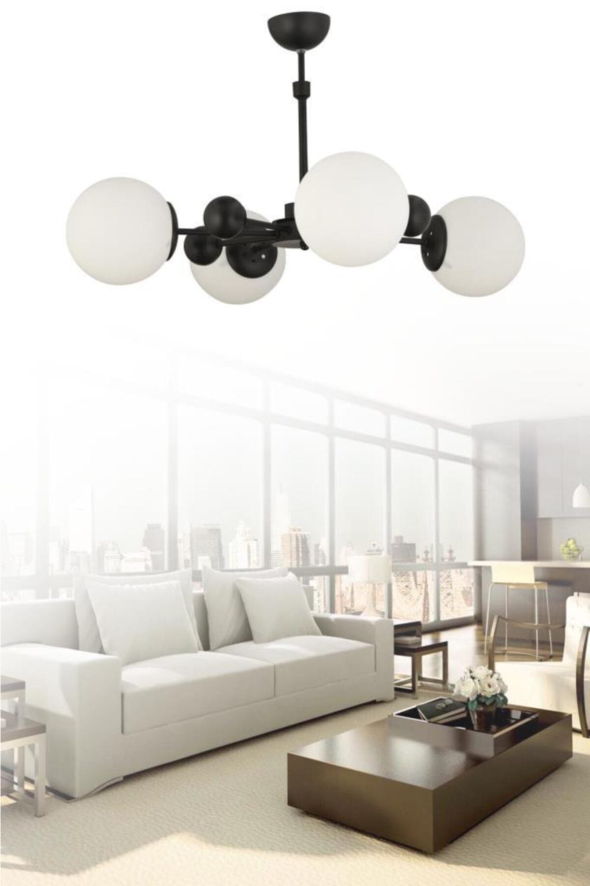 Nairobi 4-Piece Black Case White Globe Glass Chandelier