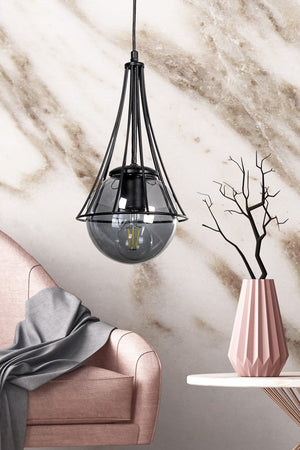 Lapis Single Black-Smoked Glop Glass Chandelier