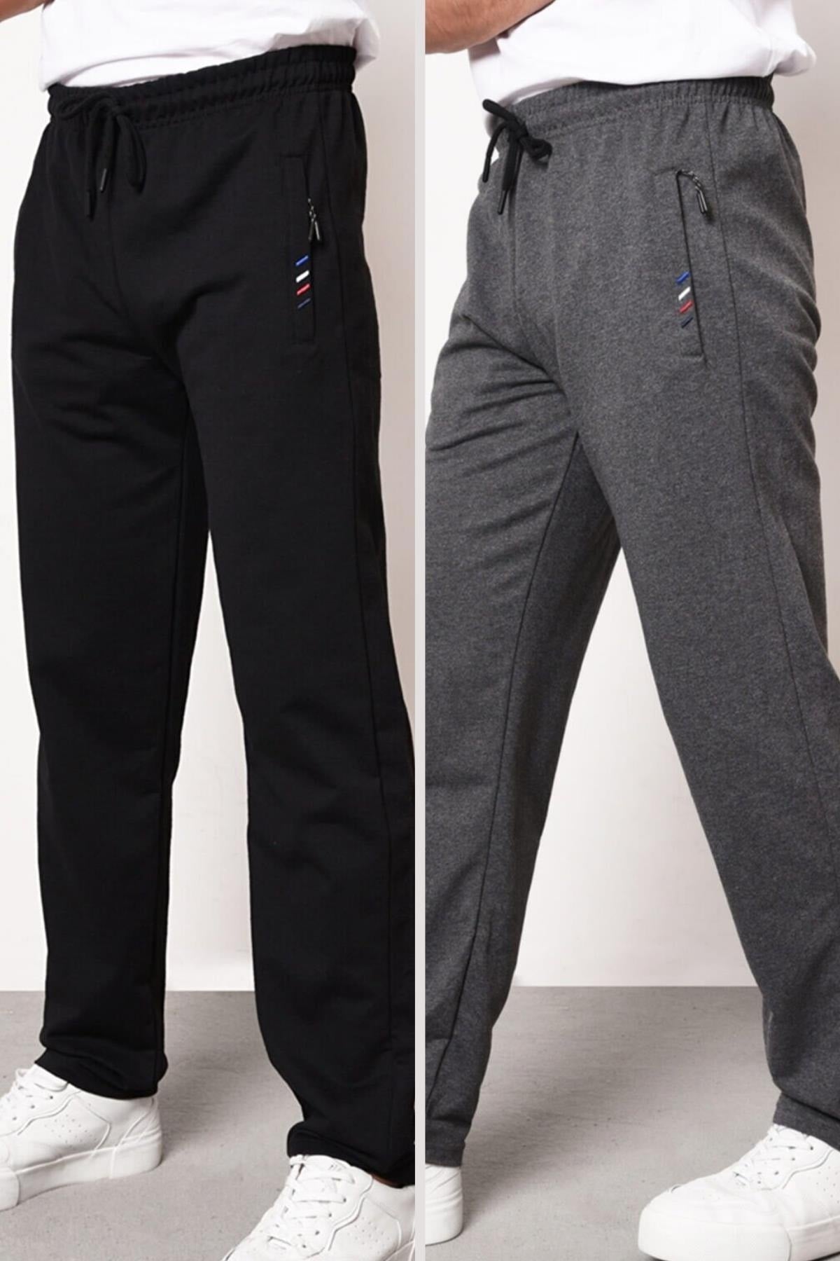 Men'S Zipper Pocket Embroidery Detail Straight Leg Comfortable Cut 2-Pack Sweatpants