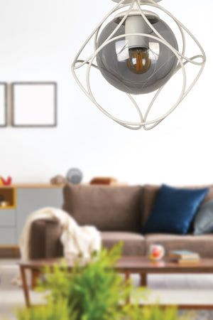 Suna Single White-Smoked Glass Ceiling Mount Chandelier