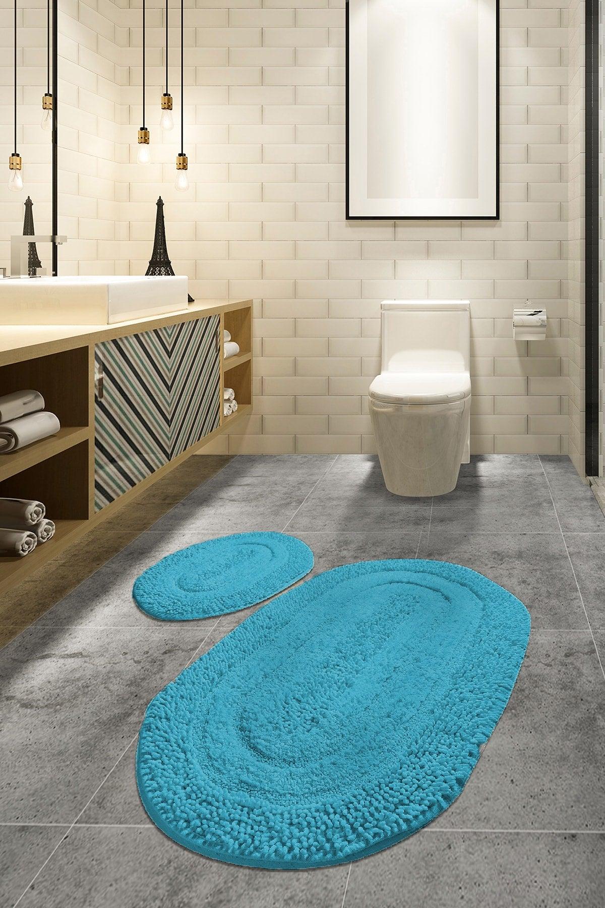 Macoroni Mint 2 Set Bathroom Carpet Washable, Non-Slip Base Cotton - Swordslife