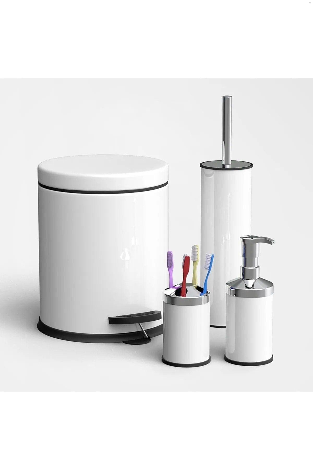 4 Pcs Bathroom Set 3 lt Metal Trash Can Set - Swordslife