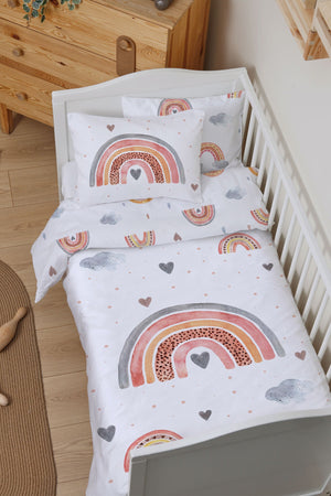 Organic Baby Duvet Cover Set (100X150) - For Baby Series - Salmon Rainbow