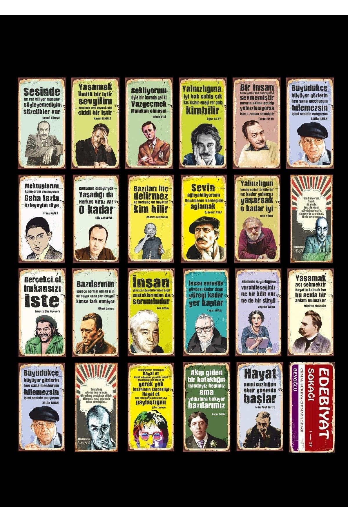 Literature Street Poets And Writers Retro Wooden Poster Set 24 Pcs - Swordslife