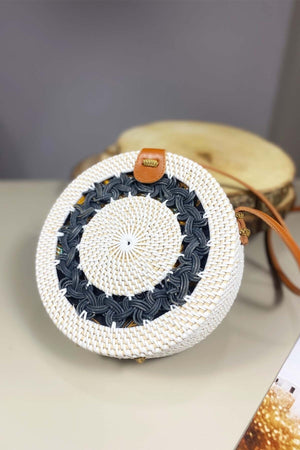 Round Rattan Straw Bag With Round Pattern