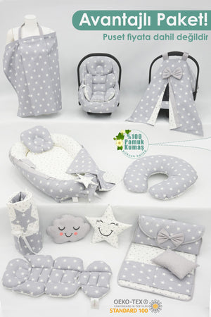 Babynest Mattress, Pillow, Pique, Orthopedic Car Cushion, Breastfeeding And Stroller Accessories Complete Set