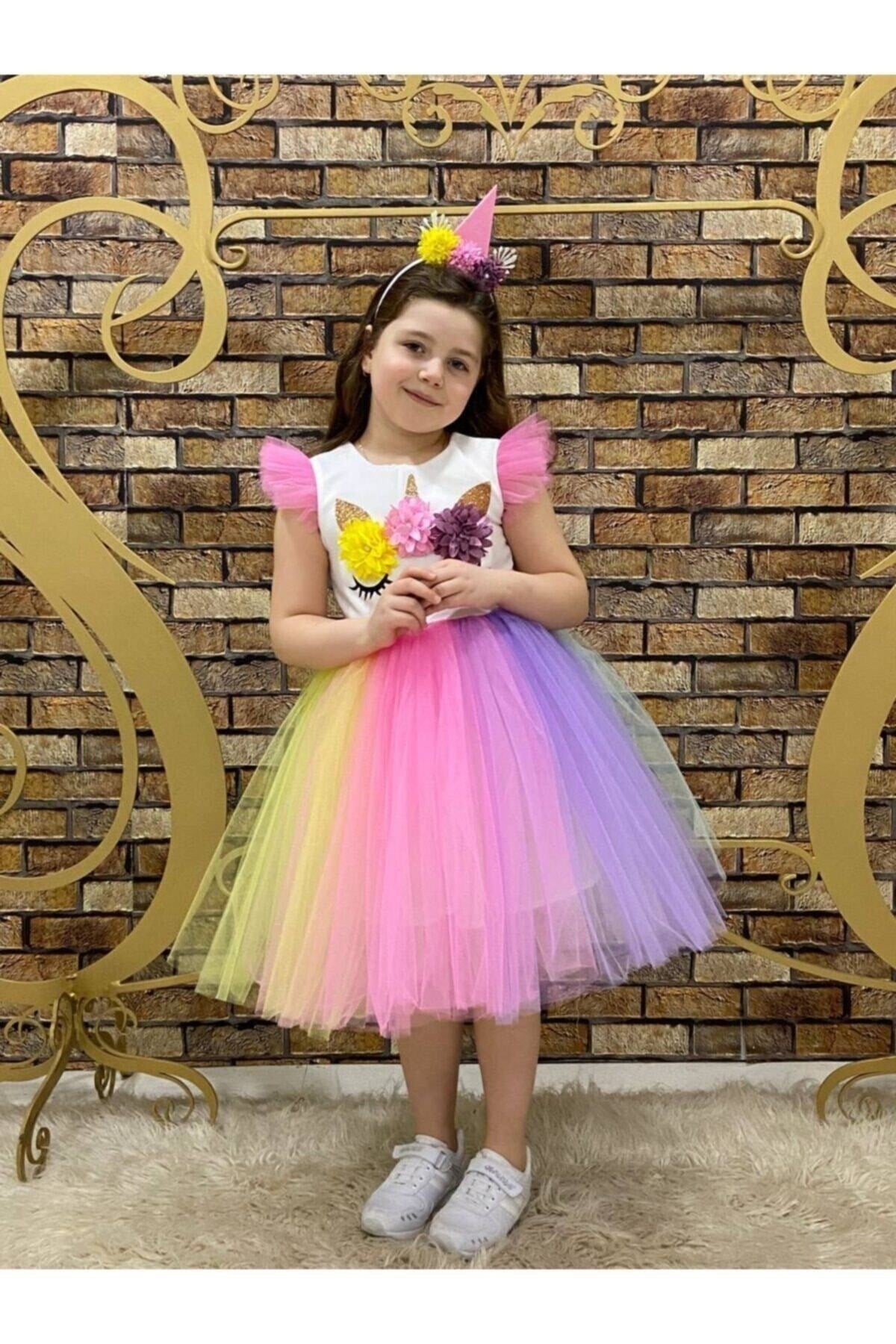Girl'S Colorful Birthday Unicorn Ribbon Zipper Dress
