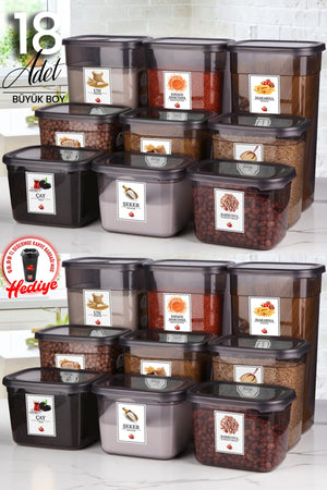 Moly Rectangular Food Storage Container Set Of 18 With Label X6(1300Ml-2000Ml-3200Ml) Large - Hard Lid