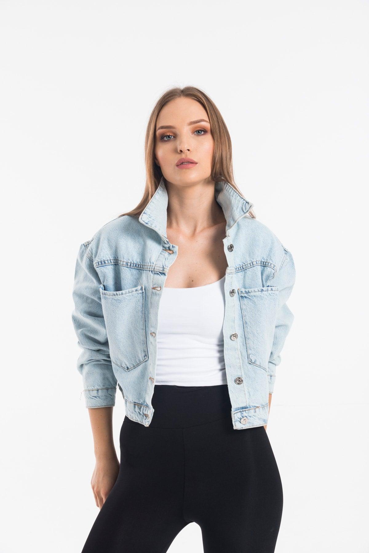 Women's Blue Big Pocket Denim Jacket - Swordslife