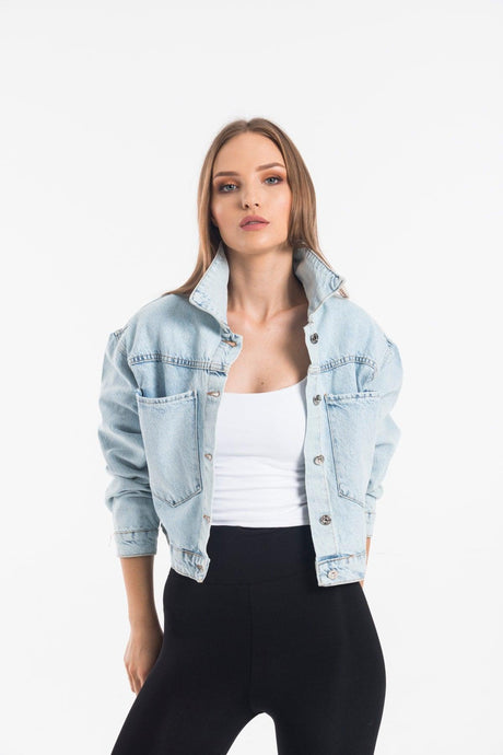 Women's Blue Big Pocket Denim Jacket - Swordslife