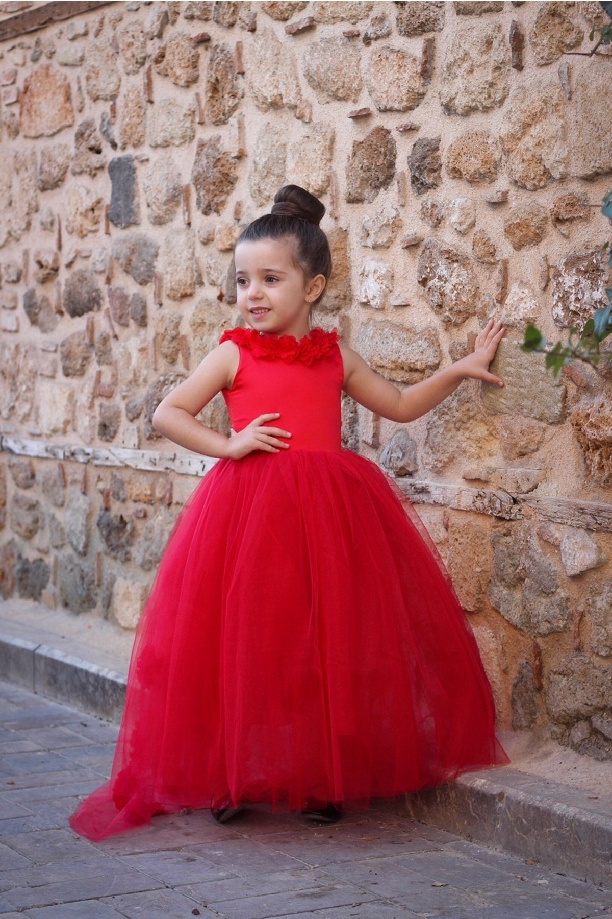 Kids Evening Dress With Tailed Floral (4 Color Options)