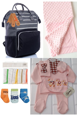 5 Piece Maternity Set (Baby Care Backpack, Hospital Exit, Chickpea Blanket, 10 Wipes And 3 Socks)
