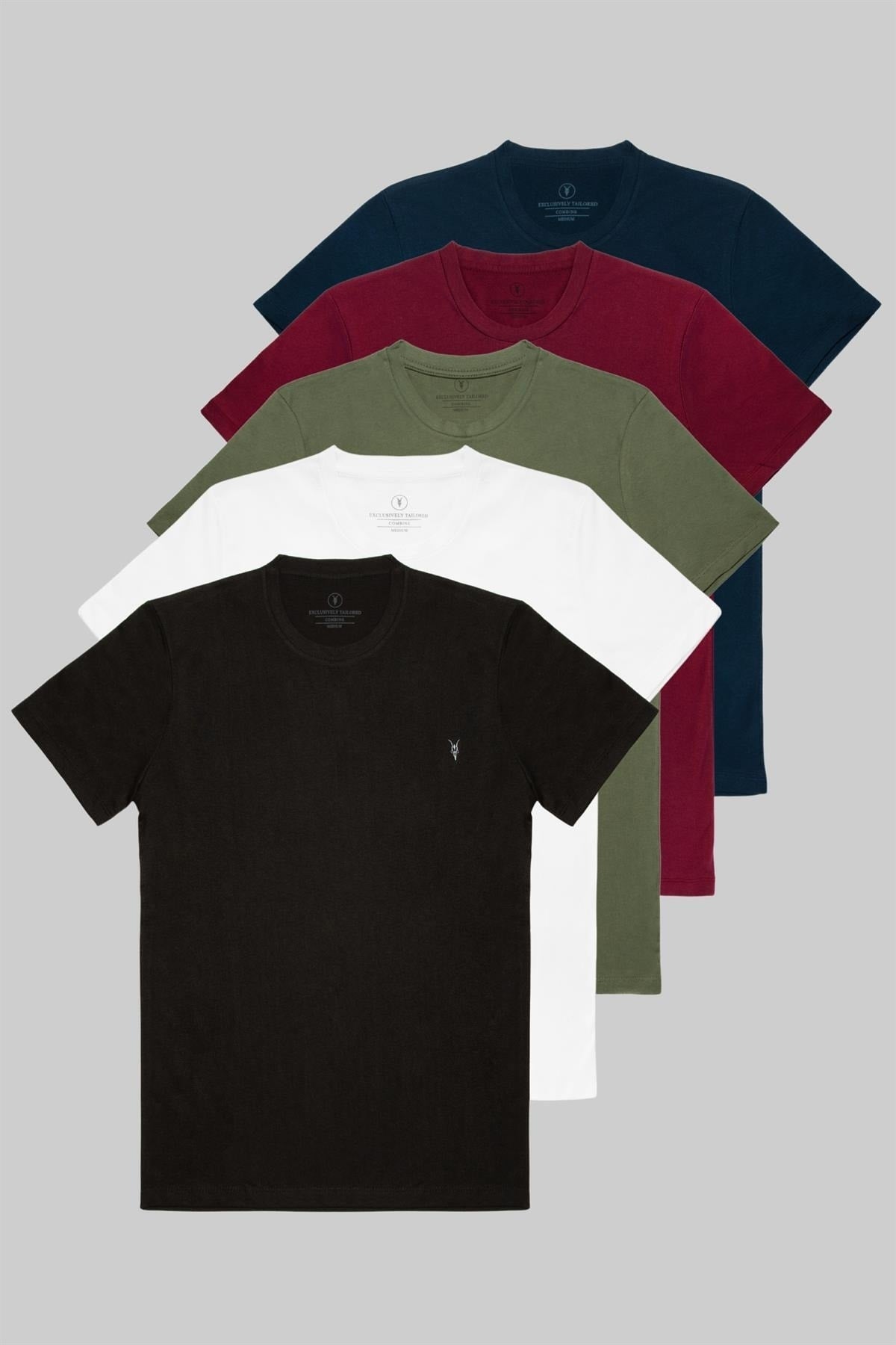 Standard Fit Relaxed Crew Neck Embroidery Detail 5-Pack T-Shirt