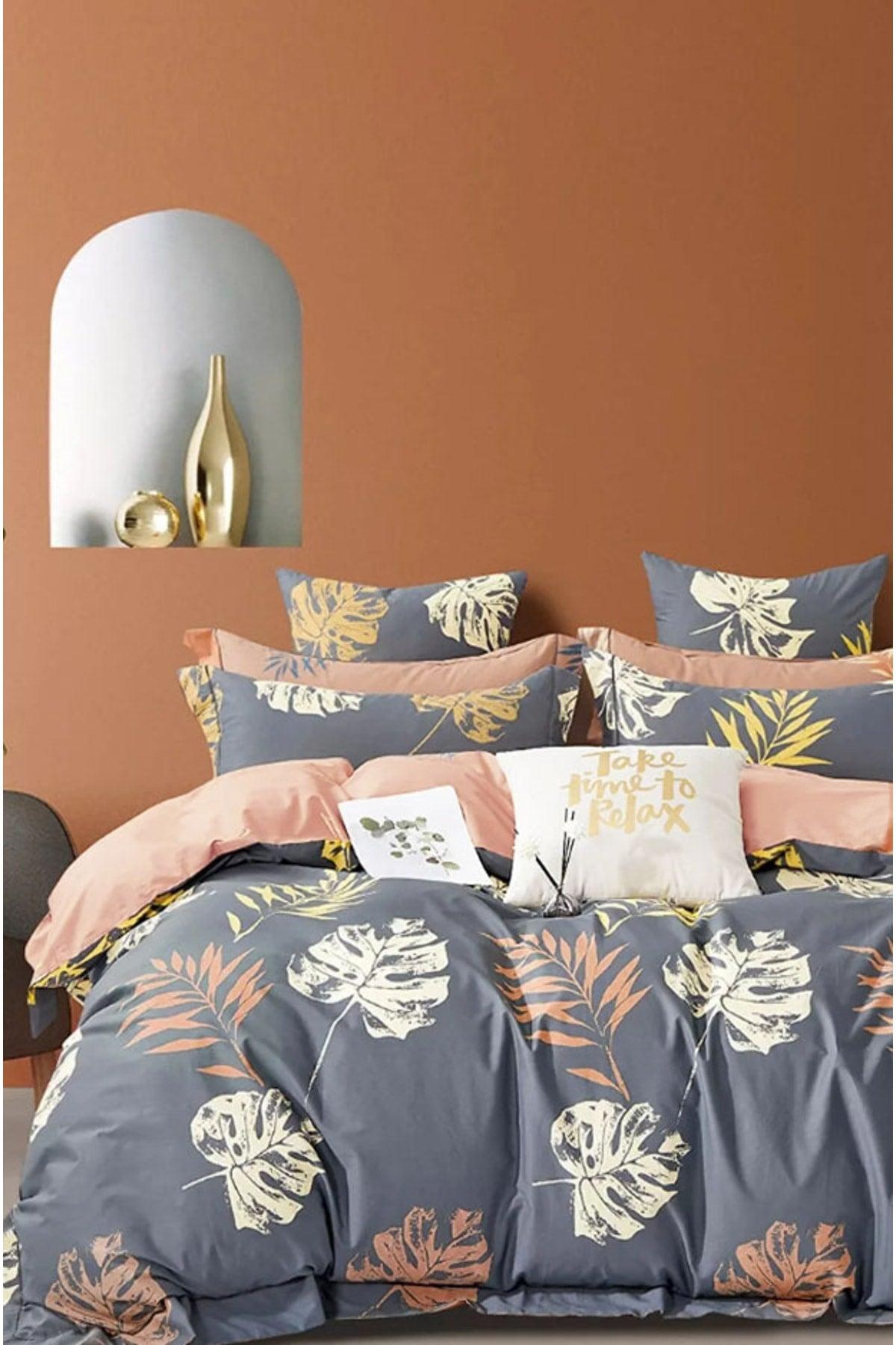 Double Linen Duvet Cover Set Leaf Gray - Swordslife