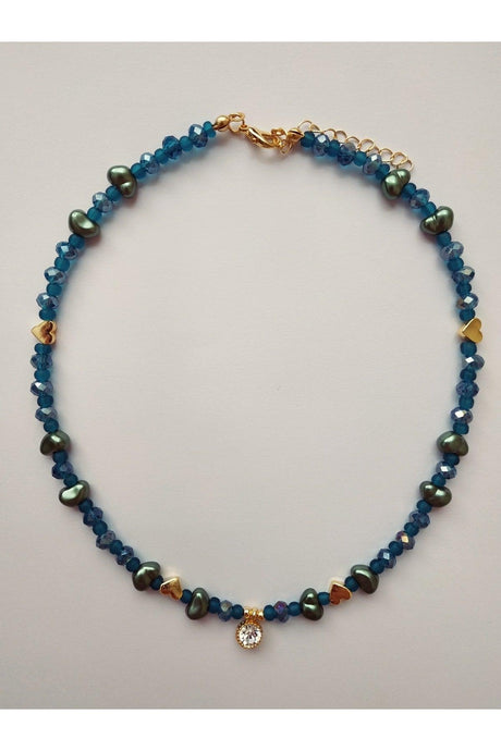 Emerald Green Baroque Pearl Heart Bead Necklace with White Shimmer Tip - Swordslife
