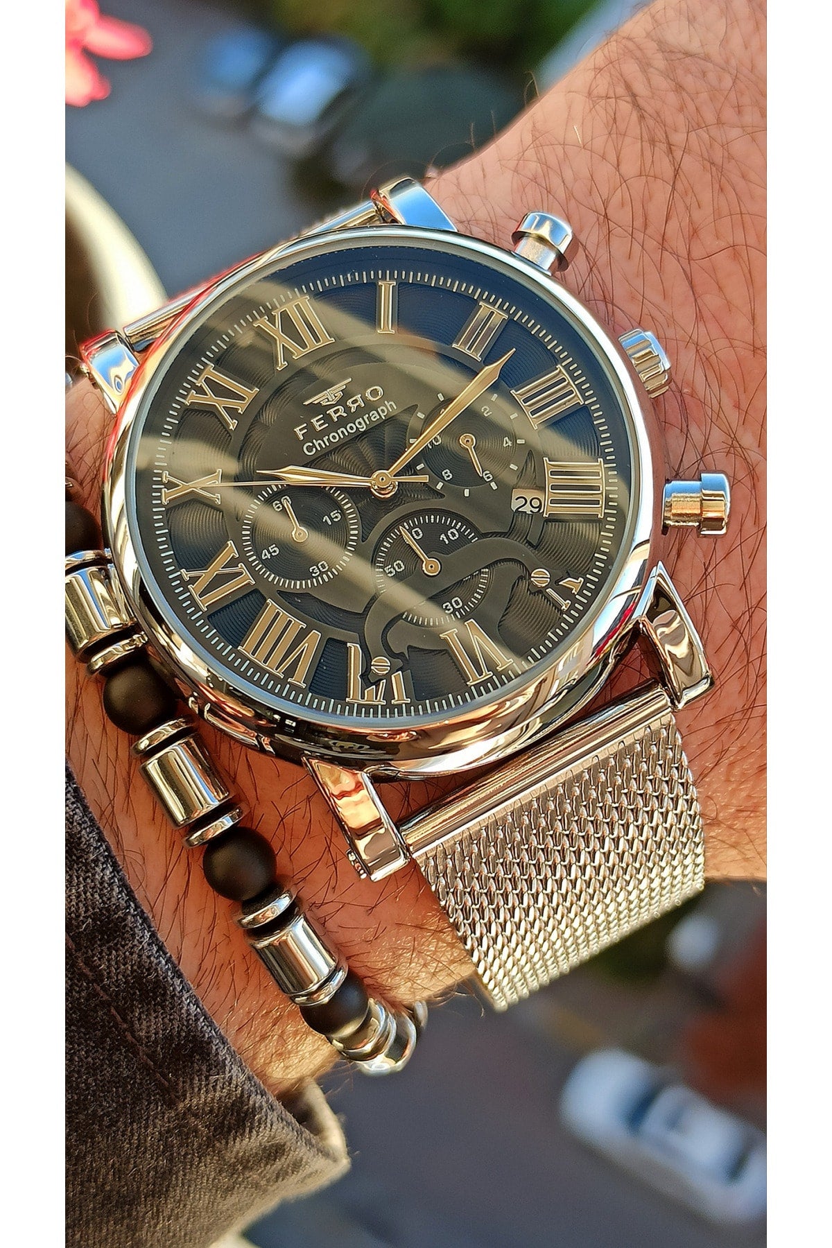 Chronograph Functions Active Silver Men'S Wristwatch+Bracelet