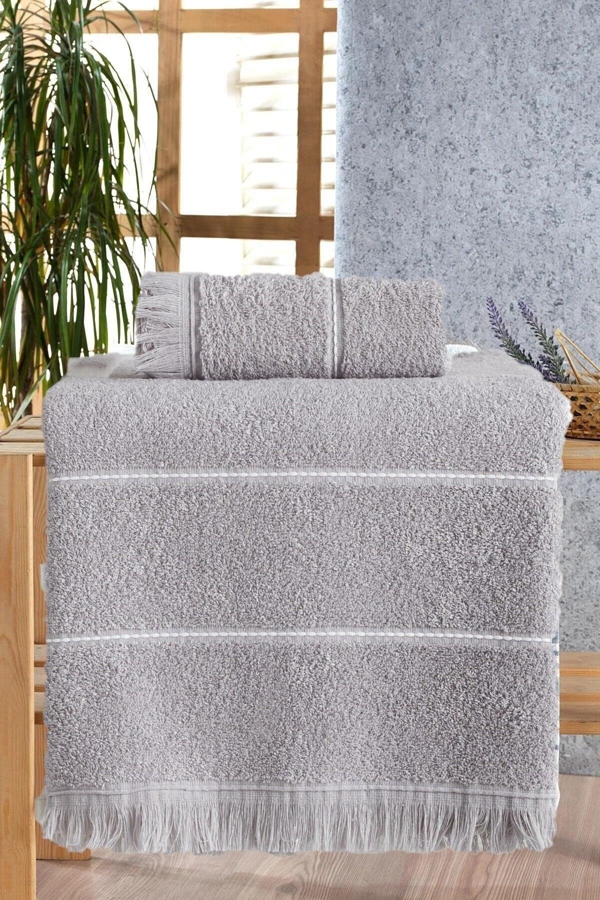 Retro Stripe Gray Bath Towel Set 2 Pcs - Swordslife