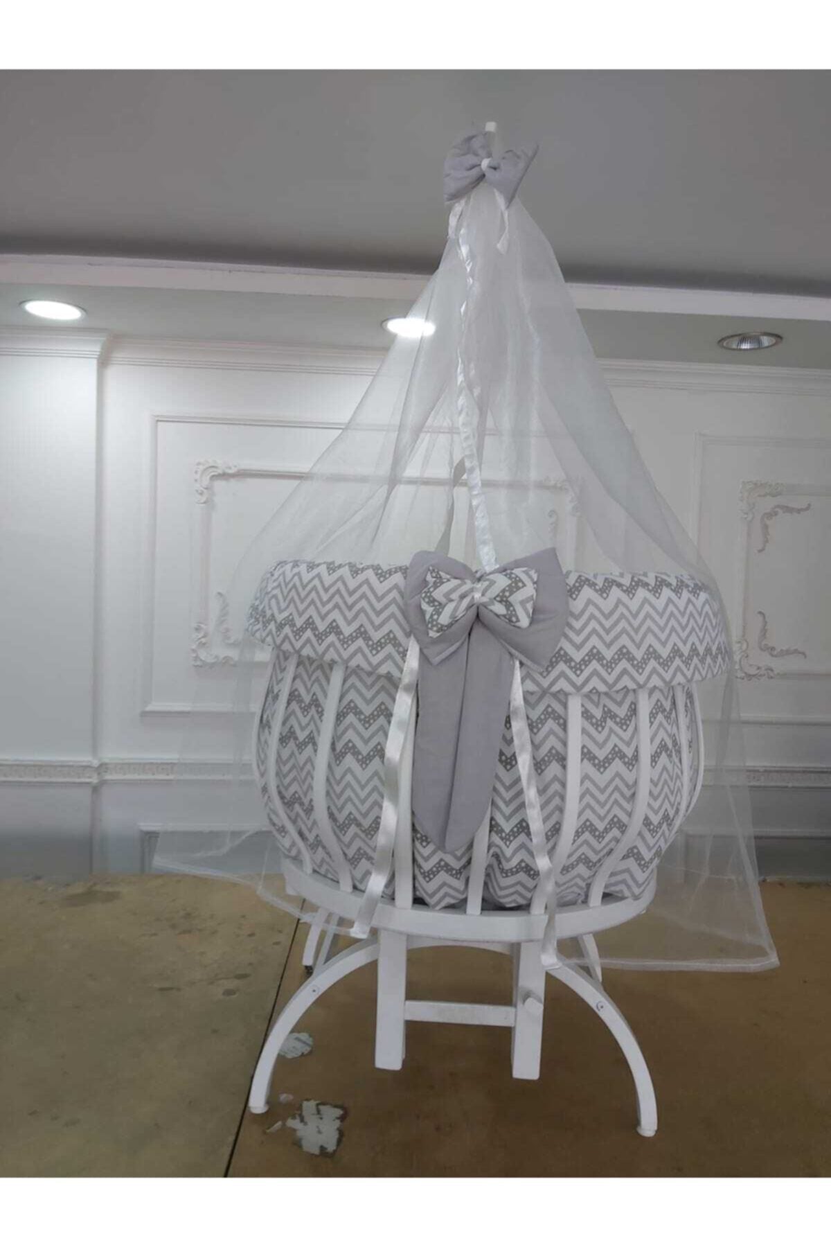Gray Basket Crib Sleeping Set (Cradle And Bed Not Included)