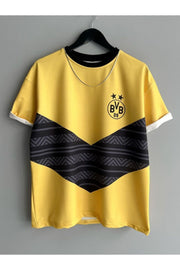 Black Sokak Men'S Yellow Black Dordmund Oversize Crew Neck Tshirt