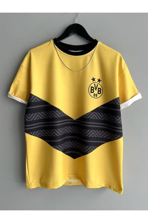 Black Sokak Men'S Yellow Black Dordmund Oversize Crew Neck Tshirt