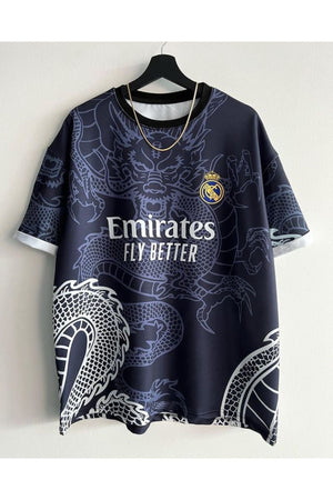 Black Sokak Men'S Navy Blue Emirates Fly Better Oversize Crew Neck Tshirt