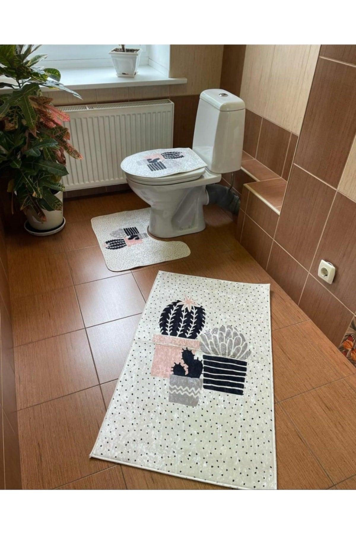 Cactus Set of 3 Bath Mat, Closet Set Non-Slip Base Digital Printing 60x100 - 50x60 - Swordslife