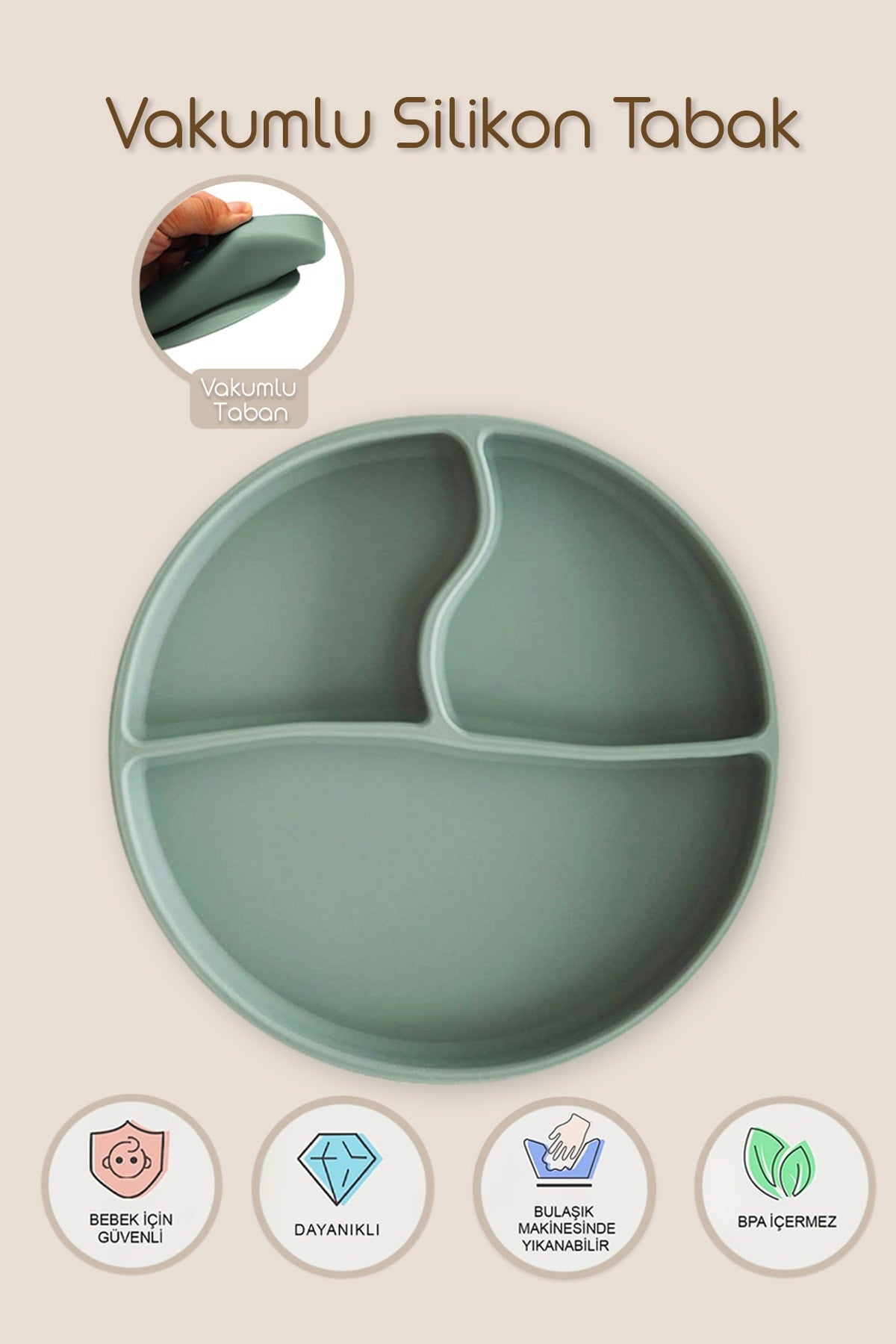 Vacuum Base Baby Silicone Food Plate - Silicone Plate Green