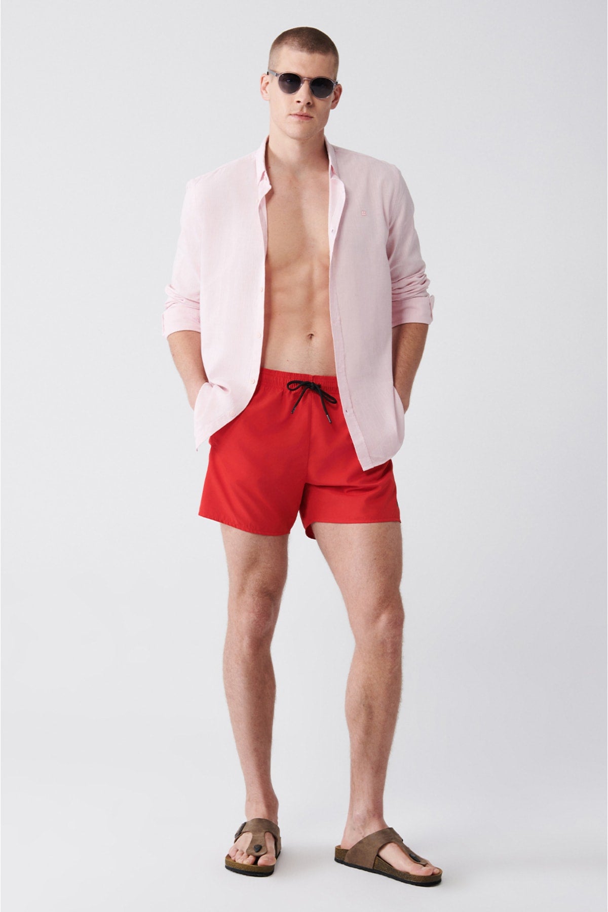 Men'S Red Quick Dry Standard Size Straight Swimwear Marine Shorts E003801