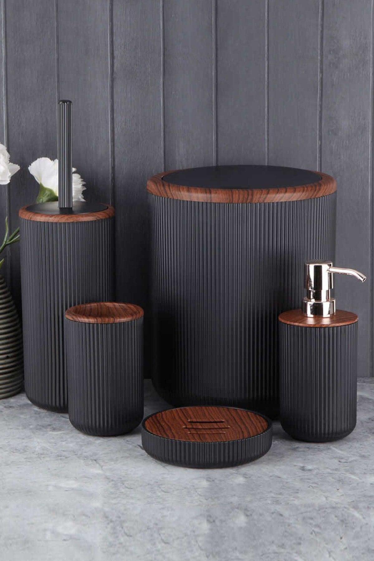 Lisbone Wood Black 5 Pcs Bathroom Set 13194 - Swordslife