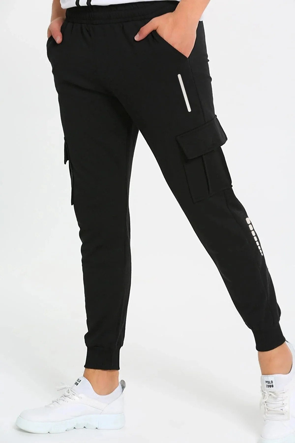 Unisex Reflector Print Detailed Commando Pocket Sweatpants