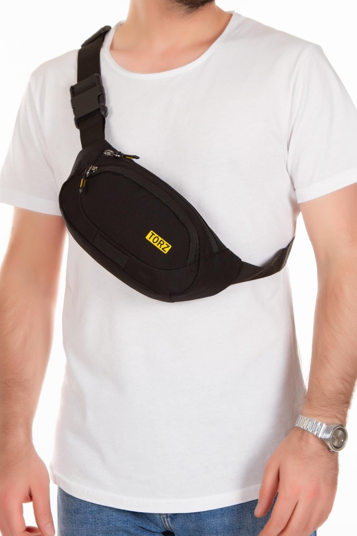 Men'S Waist Bag Black Chest Cross Shoulder Side Bag