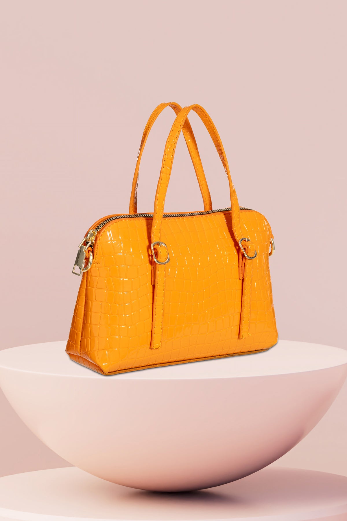 Women'S Leather Look Double Handle Bag
