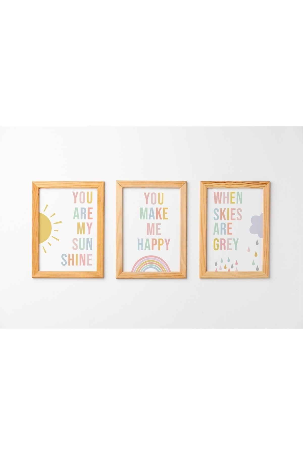 Triple Table Design, Decor, Kids Room, Baby Room, Colorful, Sun, Cloud, Rainbow, Framed - Swordslife