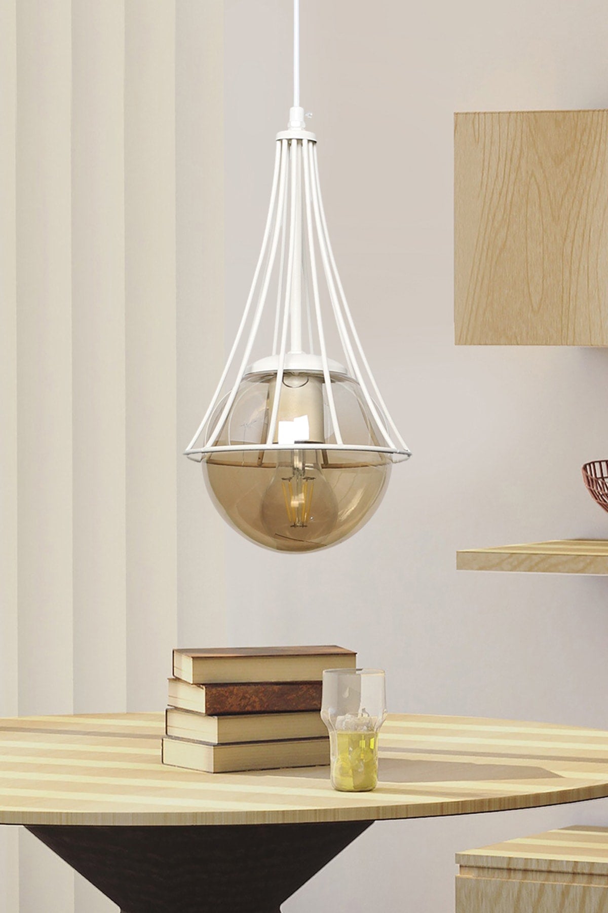 Lapis Single White-Honey Globe Glass Chandelier