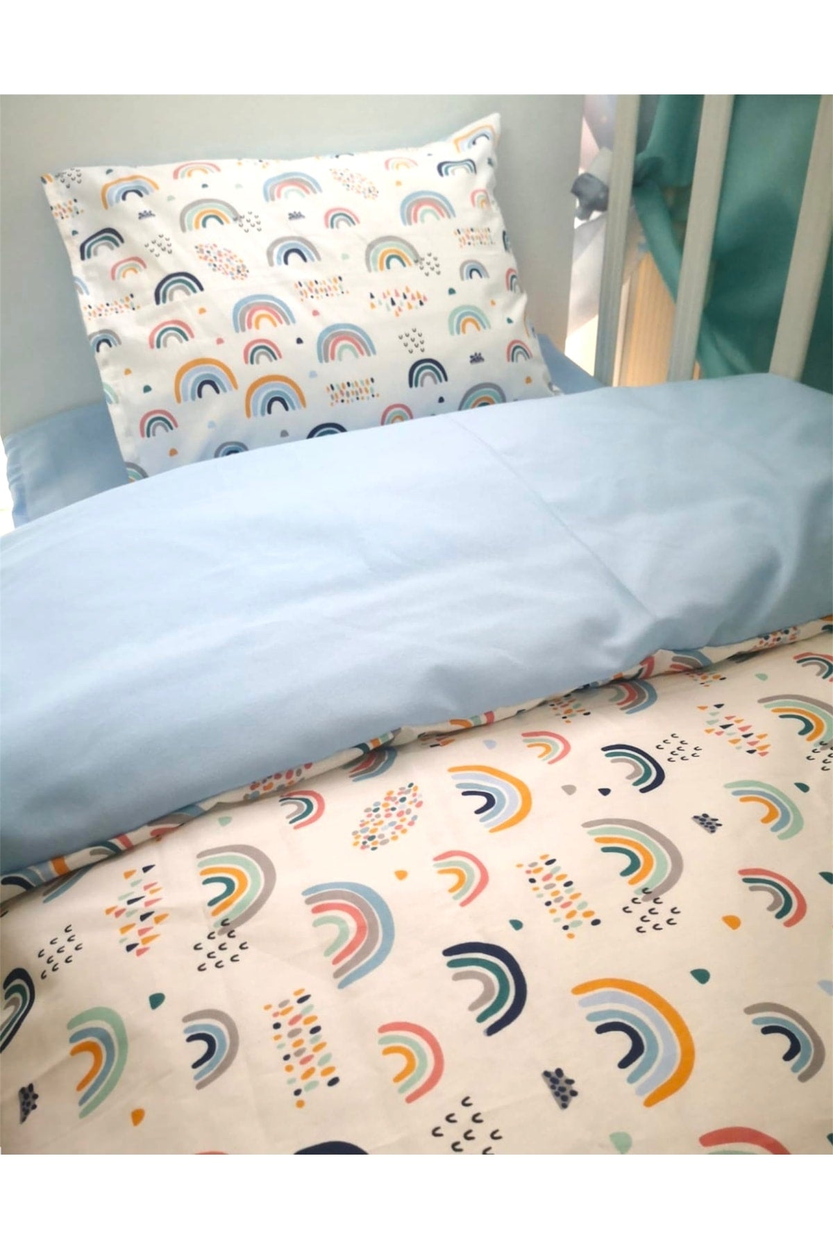 Baby Kids Bedding Set 70X110 Rainbow Blue For Park Crib