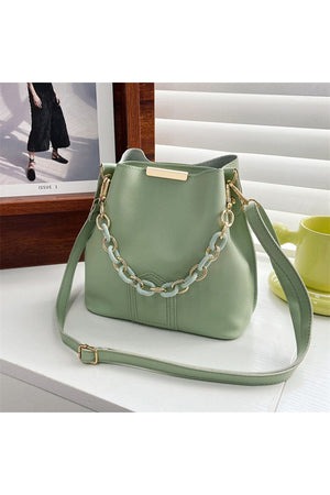 Women'S Mint Chain Accessory Soft Leather 3-Compartment Hand, Arm And Shoulder Bag
