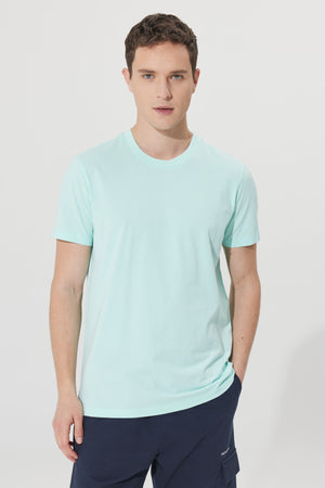 Men'S Mint 100% Cotton Slim Fit Slim Fit Crew Neck Short Sleeved T-Shirt