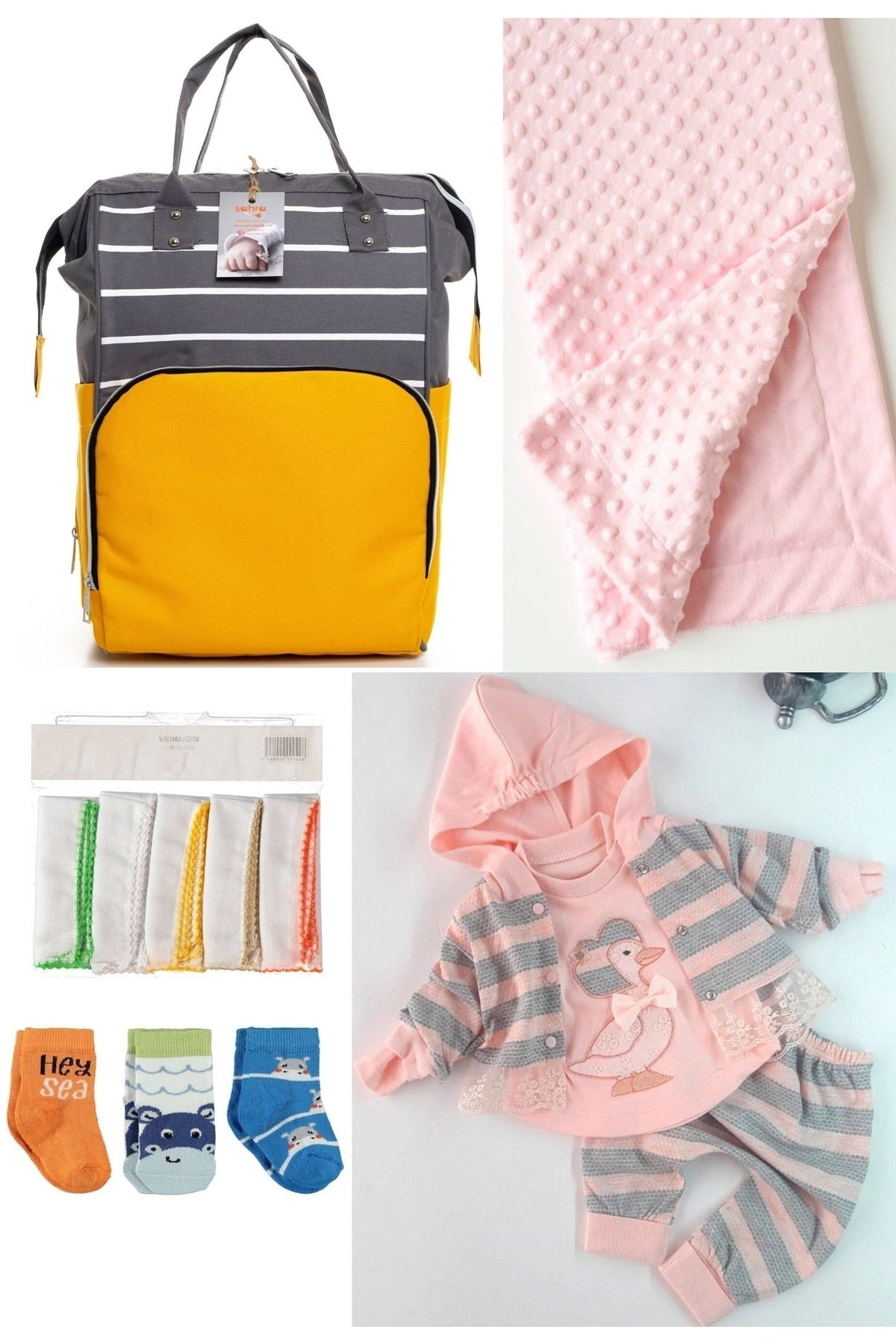 5 Piece Maternity Set (Baby Care Backpack, Hospital Exit, Chickpea Blanket, 10 Wipes and 3 Socks)