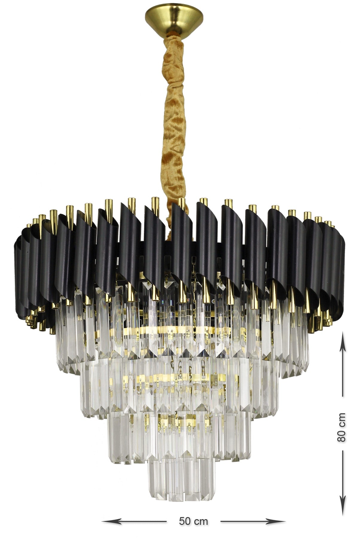 Palmira 50' Crystal Stone Luxury Chandelier - (Black-Gold)